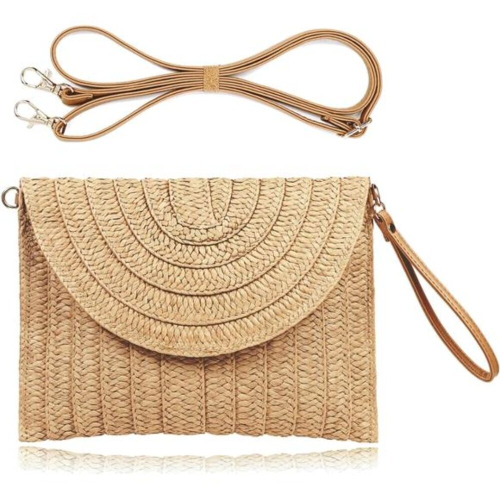 COOKOOKY Straw Clutch Handbag Summer Beach Straw Purse for Women woven Envelope
